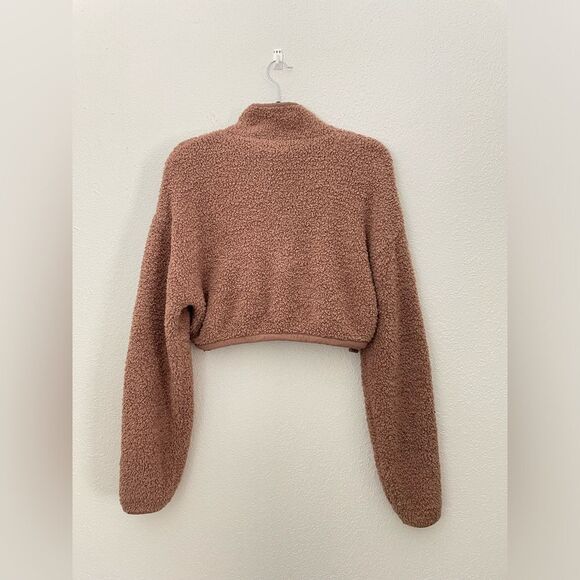 SKIMS Cozy Knit Boucle Cropped Mock Neck Zip Pullover in Rose Clay Small Medium - Picture 7 of 9